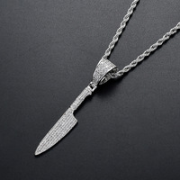 Collier pendentif poignard en strass doré et argenté pour hommes et femmes, bijoux hip-hop streetwear glacés