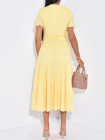 Robe de bureau vintage unie maxi coupe trapèze ajustée en polyester élasthanne à col rond taille haute boutonnée à manches courtes pour l'automne, vente en gros