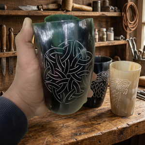 Verre à boire en corne de viking, tasse gravée sur mesure, mug en corne naturelle, tasse à bière médiévale, vaisselle historique artisanale, vente en gros - Product Image 3