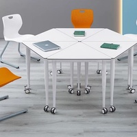 Table de formation modulaire blanche moderne avec roulettes, table de réunion mobile collaborative pour salle de formation et salle de classe