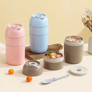 304 Stainless Steel <b>Insulated</b> <b>Lunch</b> <b>Box</b> Round Cylinder Sealed Lid Portable Outdoor Use Food Storage Container - Product Image 1