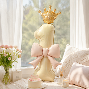 ChengNuo YiBai - Juego de Globos con Número Beige, Tema Reina de Lujo, Corona y Lazo, Globos Gigantes de Papel Metálico Crema Mate, Impresión en Grabado, para <span class=keywords><strong>Cumpleaños</strong></span> de <span class=keywords><strong>Adolescentes</strong></span> - Product Image 2