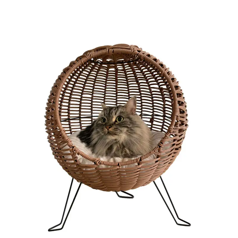 गर्म बिक्री नई लक्जरी उच्च गुणवत्ता ऊंचा विकर बिल्ली का बच्चा बिल्ली घर रतन पालतू बेंत बिस्तर कुशन के साथ