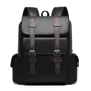 Custom British <b>Retro</b> Soft PU Leather Backpack, Casual Large-Capacity Travel Backpack with Belt Buckle - Product Image 5