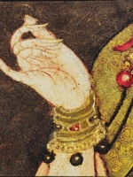 Peinture sur plaque d'argile chinoise traditionnelle faite à la main avec feuille d'or, représentant des mains dansantes, un patrimoine culturel immatériel, pour la décoration intérieure