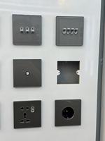 Lámpara de Pared Moderna Tipo 86 con Marco de Vidrio Templado Negro, 250v, Doble Polo, 13a/16a/20a, 10A, Enchufe Universal para Reino Unido/Europa/CA