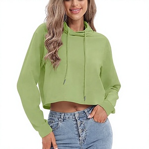 Custom Gym Fitness <b>Crop</b> <b>Top</b> Hoodie Women Lightweight Activewear Cropped Sweatshirt Plain Blank Workout Pullover Athleisure Wear - Product Image 1