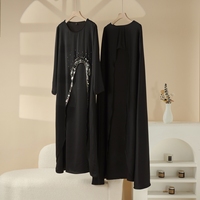 Abaya Cape Haute Couture 3 Couches Grande Taille Chic Ethnique Travail Anti-Statique Chiffon Premium Robe à Paillettes Prête à Porter Kaftan