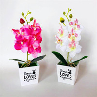 Orchidée artificielle en pot, 5 têtes, fleur de phalaenopsis en soie dans un pot pour la décoration de la maison, du bureau ou du bureau, petite fausse fleur bonsai