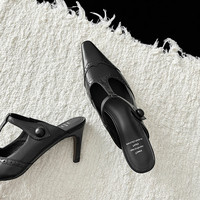 Sandales mules à talon aiguille noires en peau de mouton française, style D-Inspired, personnalisées 2025, pour l'extérieur, à bout ouvert, à enfiler, sexy, vintage, OEM/ODM