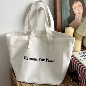 Bolso de lona de un solo hombro con cremallera y letras personalizado de fábrica, bolso grande de lona para compras de algodón con logotipo - Product Image 4