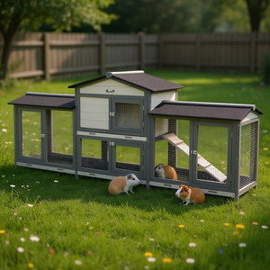 Cage à lapins PawHut en bois, 90,5 pouces, double enclos, pour petits animaux, maison extérieure pour animaux de compagnie - Product Image 2