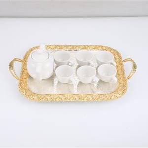 Eco-Friendly Decorative Iron <b>Tray</b> with Arabic Lace Rectangle Party Display Color Handle for <b>Candles</b> - Product Image 3