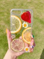Gedroogd fruit & handgemaakte echte bloemen telefoonhoesje, Daisy, Lemon & Strawberry design voor iPhone 15 Pro Max / iPhone 17