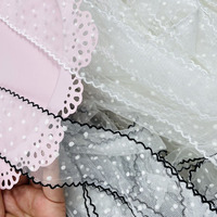 5.5CM Lebar Putih Jala Hitam Titik Bordir Kain Lacef Pita Gaun Pengantin Kerudung Ikat Kepala Hadiah Dekorasi Jahit Rumah DIY Bahan