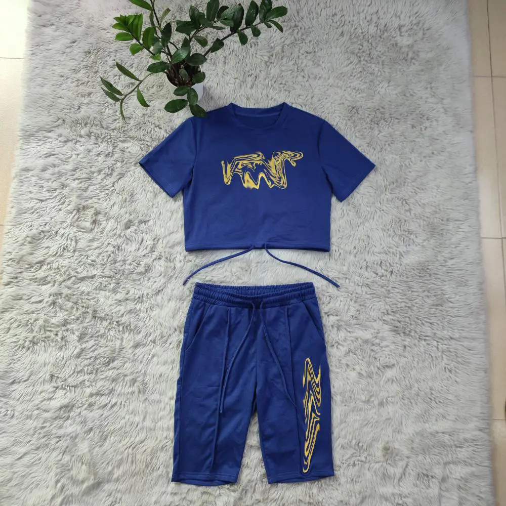 Women Casual 2 Piece Outfit Short Set Sweatsuits Tracksuits Crop Top T shirt Shorts Sets Summer