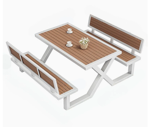 Table <span class=keywords><strong>de</strong></span> pique-nique rectangulaire blanche en <span class=keywords><strong>plastique</strong></span> et bois, robuste, pour l'extérieur, ensemble <span class=keywords><strong>de</strong></span> repas emboîtable pour <span class=keywords><strong>jardin</strong></span>, complexe hôtelier, cour arrière - Product Image 4