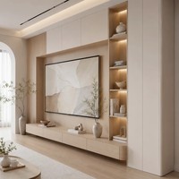 Meuble TV moderne en bois massif pour salon avec option murale, montage facile, design durable, fonctions de rangement