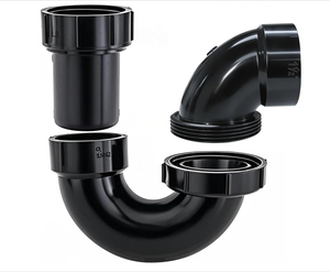 Siphon en P avec bague <span class=keywords><strong>d</strong></span>'adaptation filetée 1-1/2 pouces, kits de vidange anti-fuite et anti-odeur pour éviers de salle de bain/cuisine/camping-car, siphon en P en ABS - Product Image 2