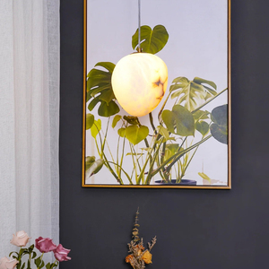 Modern Minimalist Organic Pendant Light Contemporary Style <strong>Copper</strong> Alabaster Stone Pebble Shape Unique Galet Pendant <strong>Lamp</strong> - Product Image 2