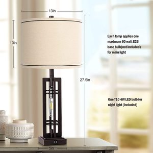 Lámpara <span class=keywords><strong>con</strong></span> puerto de acabado en bronce y sombra beige para sala de estar, dormitorio y hogar sin bombilla - Product Image 4