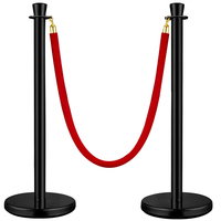Poteau de guidage en acier inoxydable noir avec corde en velours pour barrière de file d'attente, idéal pour hôtels, banques et événements (contrôle de foule)