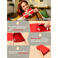 Coffret cadeau magnétique rouge pliable, kit de boîte pliable contenant du papier déchiqueté en raphia, une carte de vœux et un ruban en satin pour cadeaux