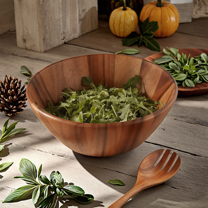 Nhà Bếp Trang Trí Phục Vụ Tự Nhiên Keo Gỗ Trái Cây Rau Trộn Bát Kích Thước Lớn Tái Sử Dụng Bằng Gỗ Salad Bát - Product Image 1