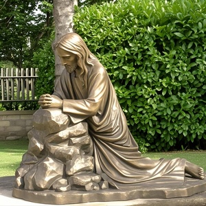 Jardin moderne Antique Grand Laiton Jésus Christ Cour Banc Méditation Statue Grand Or Bronze Jésus Agenouillé Statue Sculpture - Product Image 6