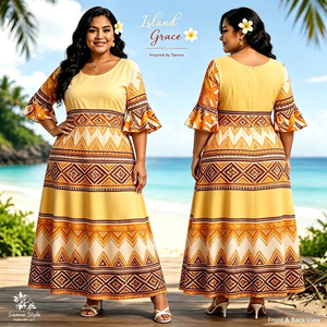 Nuovo Abito Polinesiano 2026 con Collo Rotondo, Maniche Svasate e Silhouette Fluida a Trapezio, <span class=keywords><strong>Abbigliamento</strong></span> <span class=keywords><strong>Casual</strong></span> Plus-size per Donne - Product Image 3