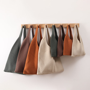 New RTS Fashion Knitted <strong>Solid</strong> Color Simple Knitted <strong>Bag</strong> Tote Handbag Handmade Crochet <strong>Bag</strong> - Product Image 1