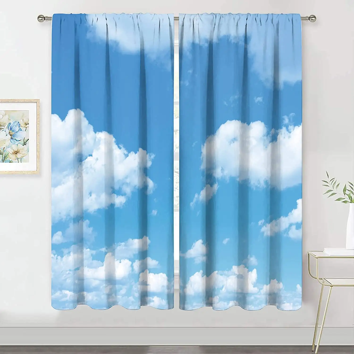 Современный дизайн занавес ткань голубое небо и белое облако фото шторы плотные шторы для гостиной современный
