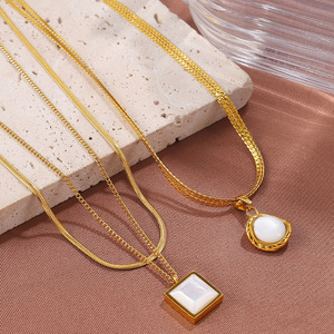 Collar con Colgante Geométrico, Diseño Irregular con Engaste de Aleación de Zinc, Cadena Multicapa para Uso Diario, Tono Dorado - Product Image 2