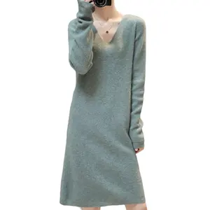 Wholesale clothing manufacturer custom rib knitted dress knit wool sweater dresses for women 2023