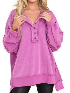 Femmes surdimensionné XXL soie pull décontracté à manches longues bouton Henley cou pull tunique hauts hiver sweat tenues en gros - Product Image 2