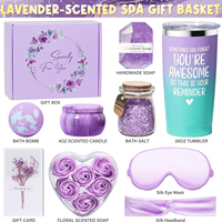 Cadeaux de Noël personnalisés, panier-cadeau de spa relaxant à la lavande, coffret cadeau pour femmes, gobelet, savon, bougie, coffret cadeau de la Saint-Valentin