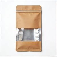 Pochette en papier kraft avec fenêtre et doublure en aluminium, logo personnalisé, fermeture à trois côtés, petites pochettes de rangement brunes pour épices