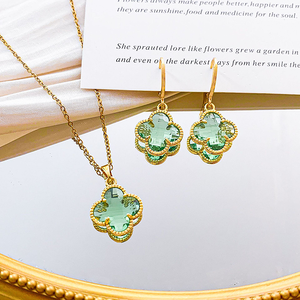 באיכות גבוהה שרשרת נירוסטה מצופה זהב באיכות גבוהה חדשה עגיל משובץ ארבעה תלתן תליון אופנה תכשיטים - Product Image 2