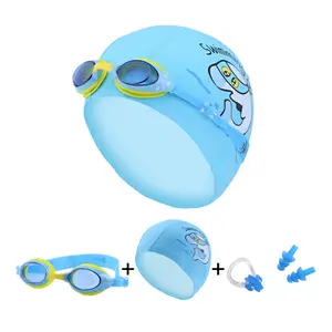 aquila spina di orecchio Suppliers-Swim Goggles Waterproof Swimming Glasses Children Swimming Cap Mask Set with Ear Plugs
