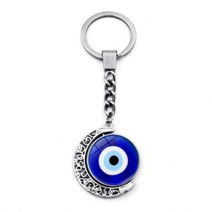 Porte-clés Œil du Diable rotatif à 360 degrés avec pendentif lune, porte-clés porte-bonheur Œil du Diable pour sac et voiture - Product Image 4