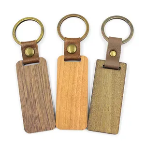 Porte-clés en bois d'olive en forme de rectangle vierge Offre Spéciale personnalisé Porte-clés en bois de couleur foncée gravé au laser Porte-clés en bois gravé