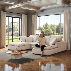 Ensemble de meubles modulaires modernes et confortables en lin nuage – Mobilier de salon pour appartement, hôtel et villa avec housse lavable - Product Image 4