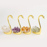SCJ Wholesale Crystal Craft Ornement Cygne en Cristal Gravé à la Main en Améthyste Naturelle en Forme de Grappe de Dents