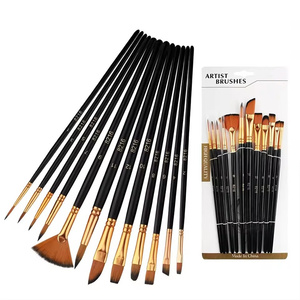 Ensemble d'art de brosse sèche à poils en nylon manche en bois en forme de cheveux ronds et plats pour peinture à l'<span class=keywords><strong>aquarelle</strong></span> et brosse à vadrouille Filbert - Product Image 2