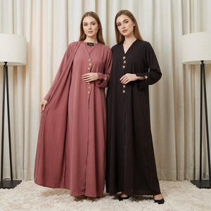 Abaya de satén de seda hecha a mano para mujer, modesta, con dobladillo acampanado, largo hasta el suelo, cuello alto, mangas largas, ligera, antiarrugas, para primavera. - Product Image 1