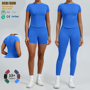 Ensemble de yoga sans couture 2 pièces pour femme : haut court à manches longues et short taille haute pour le sport, la gym, le fitness et la course à pied - Product Image 2