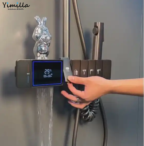 2023 Venta directa de fábrica Tiktok Piano Key 5 botones Pantalla digital Baño Cascada Lluvia Pistola Juego de ducha de metal con Mezclador - Product Image 4