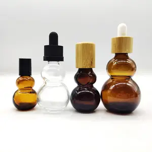 10ml 20ml 30ml 50ml 100ml amber/clear gourd shaped glass essential oil dropper bottle with cap