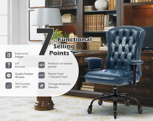Chaises de bureau en cuir PU pour la maison et le bureau, chaises d'ordinateur confortables pour adultes, chaise de bureau ergonomique de direction avec roulettes en caoutchouc - Product Image 3