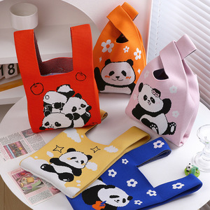 Casual Open-Closure Tote <strong>Bag</strong> with Cute Chengdu <strong>Panda</strong> Grandpa Design Versatile Polyester Knitted Handbag for Lady Daily Use Gift - Product Image 2